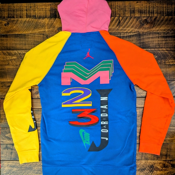 Nike Air Jordan Hoodie Mens Medium Colorblock Blue Yellow Green Sweatshirt Retro - Picture 2 of 11